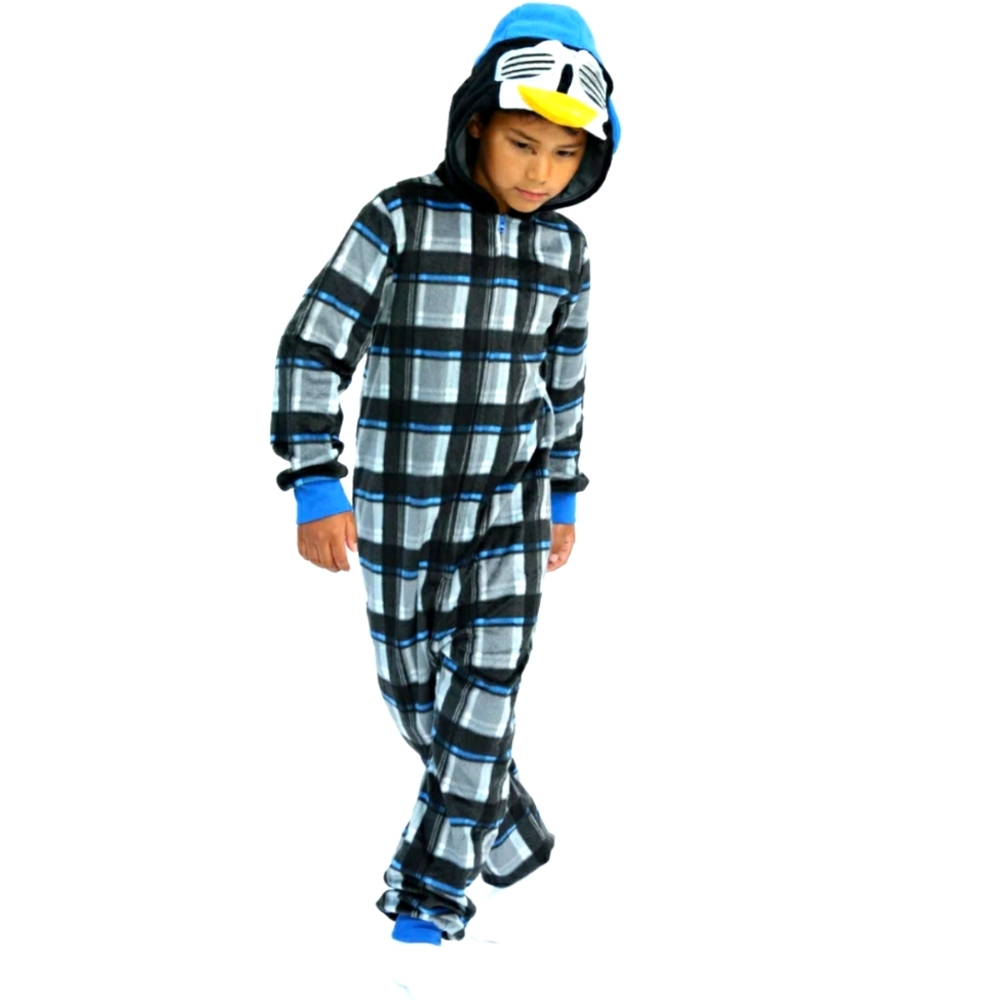 Cool Penguin Zip-Up Hooded Sleeper Pajama with Built Up 3D Character Hood 💤